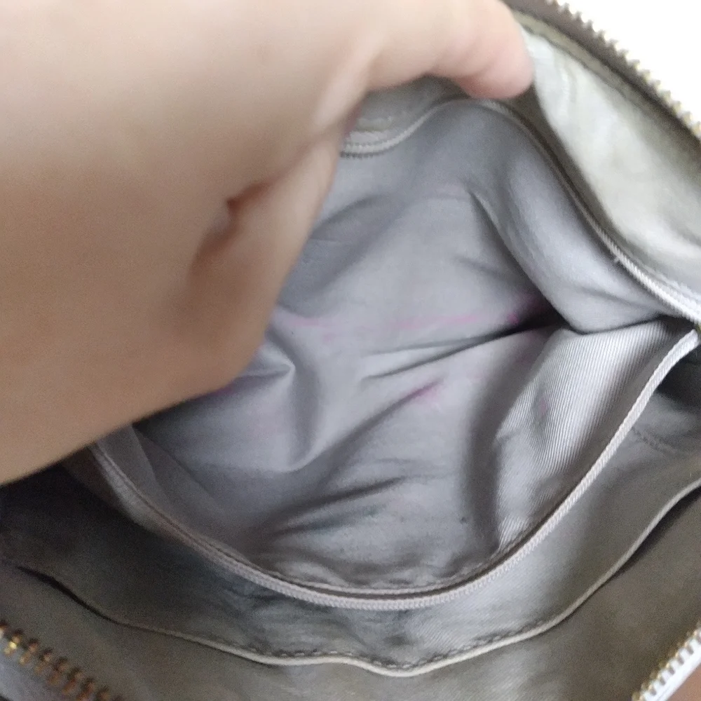 Fossil Gray and Brown Neutral Plaid Zip Top Crossbody Purse Handbag